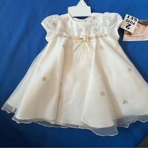 Elegant White Baby Dress with Gold Accents.  Size 6 to 9 months.